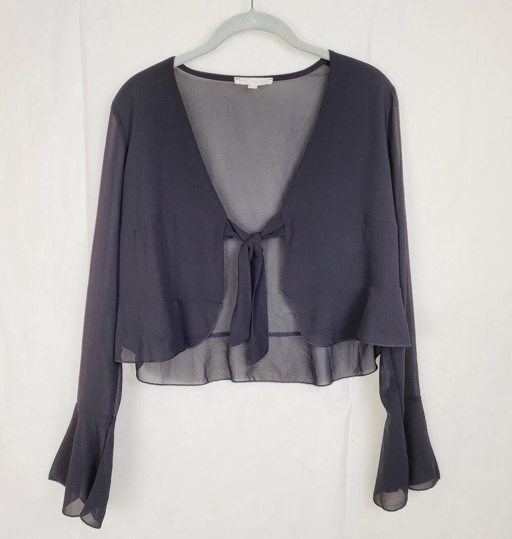 Don't Ask Why black sheer bell sleeve front tie top One Size Whimsigoth Fairy
